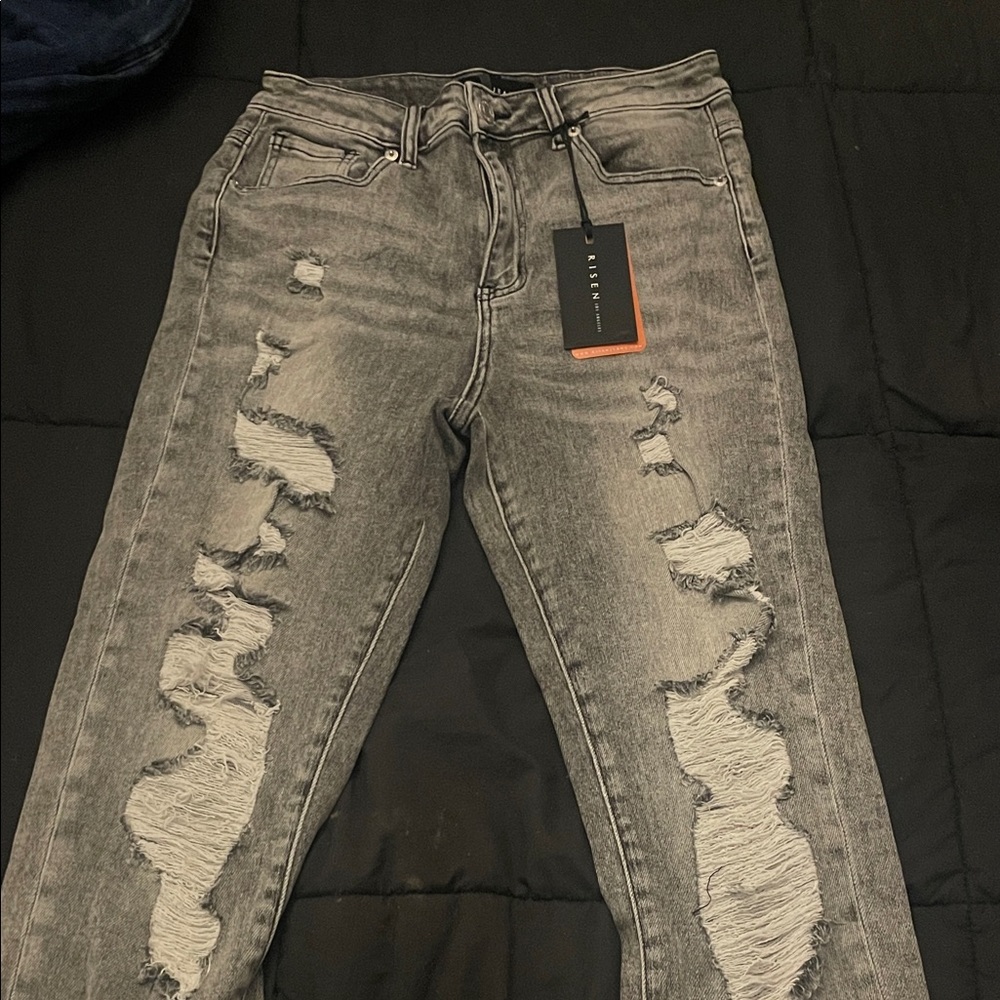 Trendy Black Label Distressed Gray Straight Leg Jeans